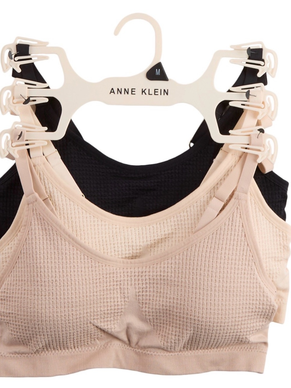 Anne Klein Nude and Black Seamless Ribbed Bralettes - Pack